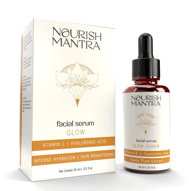 Nourish Mantra Facial Serum Glow with Vitamin C 30ml| Brightening & Hydrating Serum for Radiant Skin | Fades Dark Spots, Boosts Glow & Collagen | All Skin Types