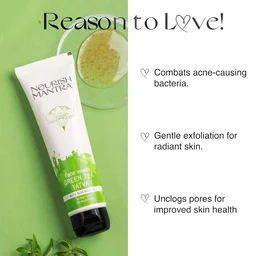 Nourish Mantra Green Tea Tatva Face Wash 100ml | With Green Tea, Walnut Powder & Niacinamide | 2-in-1 Exfoliating Cleanser | Oil Control | Sulfate & Paraben Free