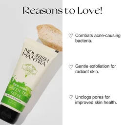 Nourish Mantra Green Tea Tatva Face Wash 50ml | With Green Tea, Walnut Powder & Niacinamide | 2-in-1 Exfoliating Cleanser | Oil Control | Sulfate & Paraben Free