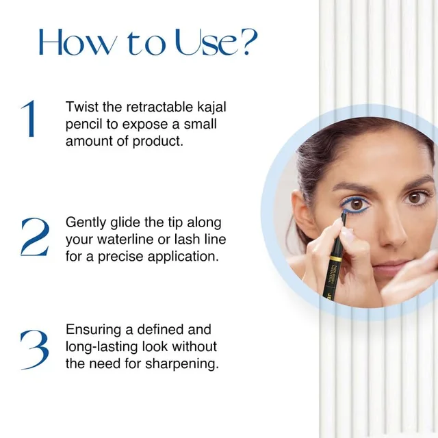Nourish Mantra Jet Gaze Kajal Urban Rani-Blue (0.35g) | Enriched with Almond Oil, Argan Oil & Vitamin E | Intense Pigmentation | Smudge-Proof | Waterproof | Long-Lasting