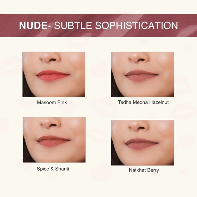 Nourish Mantra Muted Magic Creamy Matte Liquid Lipstick Combo with SPF 15, Set of 4 Mini Lipsticks 1.4ml each | Transfer-Proof, Smudge-Proof & Long-Lasting | Enriched with Jojoba Oil | Shea Butter & Vitamin E?