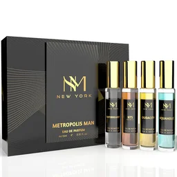 Nourish Mantra NM New York Metropolis Man Luxury Perfume Set of 4 15ml each set| Long Lasting Eau De Parfum | Premium Fragrance Gift Set | Vegan - Travel-Friendly - 60ml Total