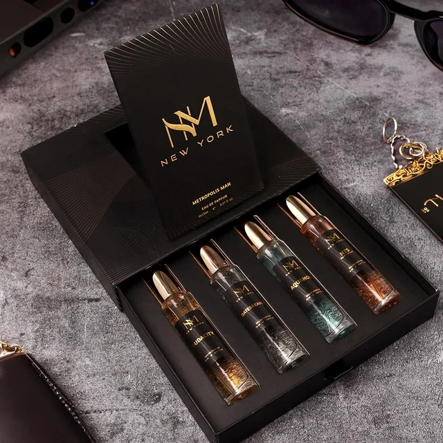 Nourish Mantra NM New York Metropolis Man Luxury Perfume Set of 4 15ml each set| Long Lasting Eau De Parfum | Premium Fragrance Gift Set | Vegan - Travel-Friendly - 60ml Total