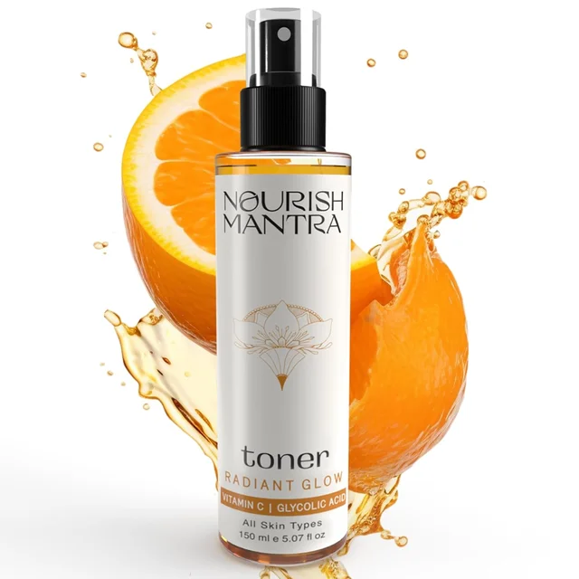 Nourish Mantra Radiant Glow Toner 150ml | Vitamin C, Glycolic Acid & Vitamin B5 | Brightens Skin, Minimizes Pores & Hydrates | Suitable for All Skin Types