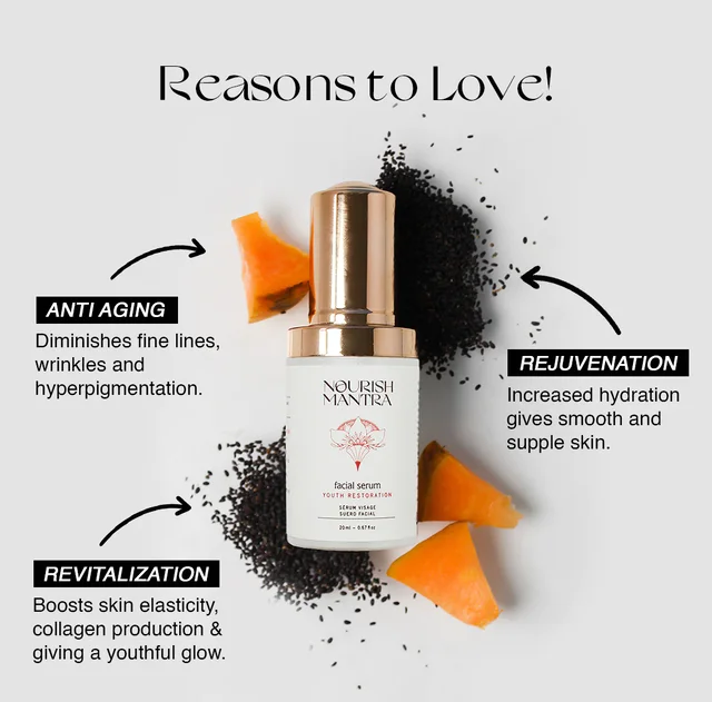 Nourish Mantra Youth Restoration Serum 20ml | Anti-Aging Serum with Bakuchiol, Retinol & Hyaluronic Acid | Firms, Hydrates & Smoothens Skin Texture
