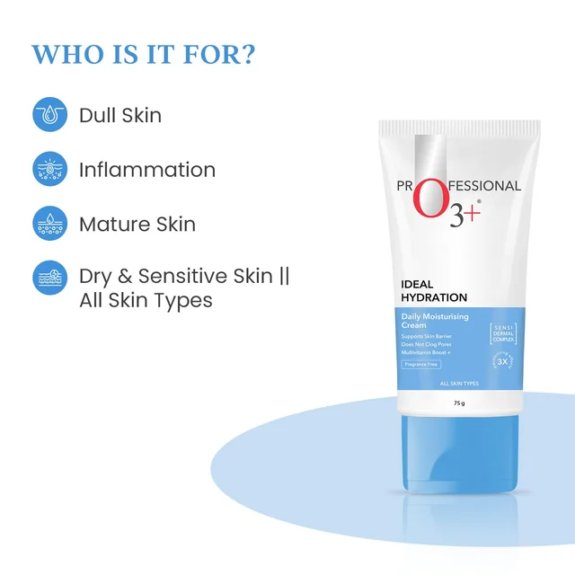 O3+ Professional Hyaluronic Acid Moisturizer Cream 75g | Hydrating Face Moisturizer for All Skin Types | Skin Plumping, Nourishing & Intense Hydration