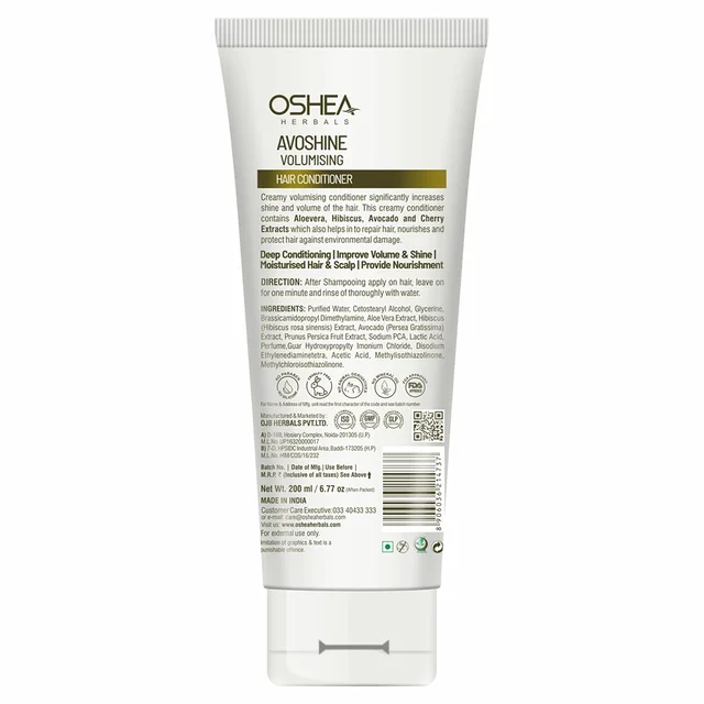 Oshea Avoshine Hair Conditioner 200 ml - Paraben & Silicone Free Deep Moisture Treatment Enriched with Avocado, Cherry, Hibiscus & Aloe Vera for Shiny, Silky, Voluminous Hair