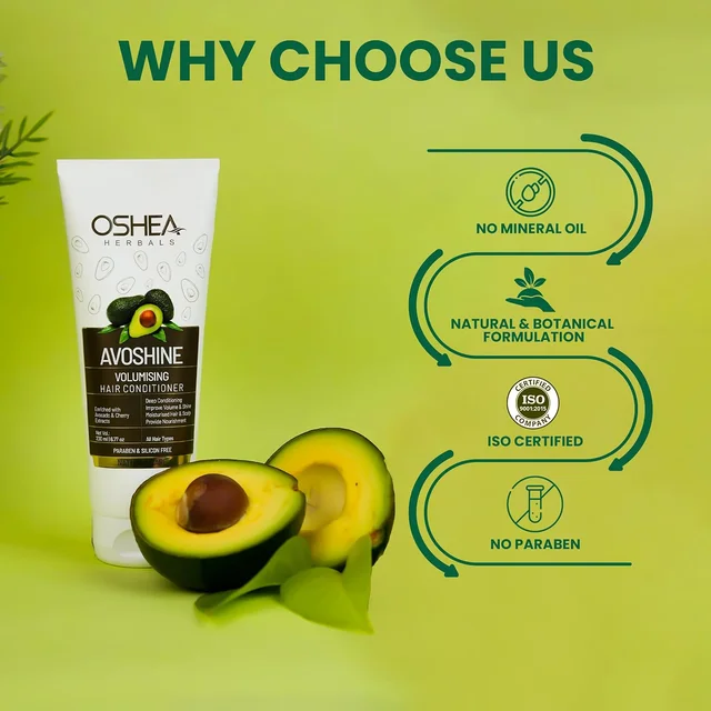 Oshea Avoshine Hair Conditioner 200 ml - Paraben & Silicone Free Deep Moisture Treatment Enriched with Avocado, Cherry, Hibiscus & Aloe Vera for Shiny, Silky, Voluminous Hair