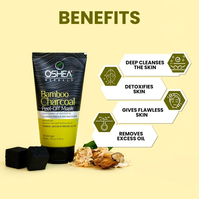 Oshea Herbals Bamboo Charcoal Peel-Off Mask 120g | Deep Cleansing & Blackhead Removal | Pore Detox, Oil Control & Skin Brightening for a Clear | Radiant Complexion