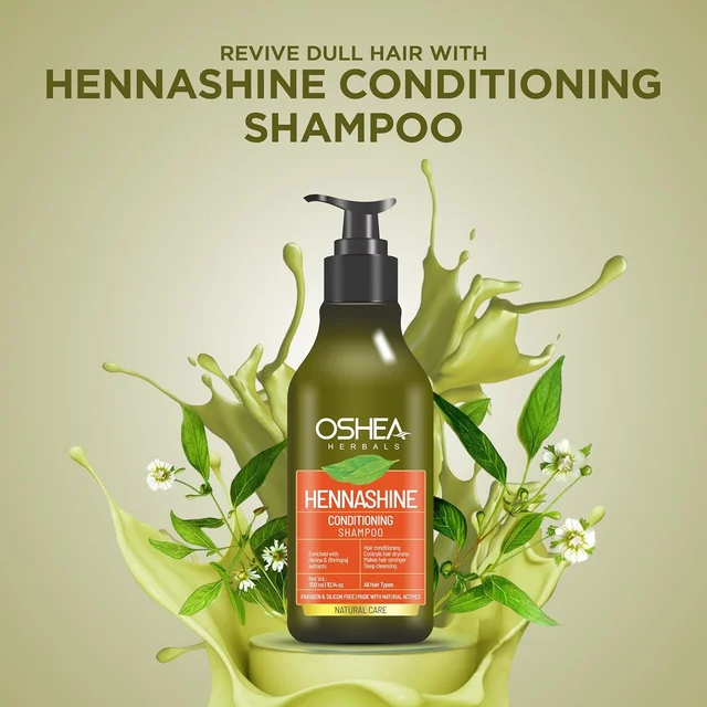 Oshea Herbals Heenashine Conditioning Shampoo 300ml | Deep Cleansing & Conditioning | Controls Dryness, Strengthens Hair | Enriched with Henna & Bhringraj Extracts