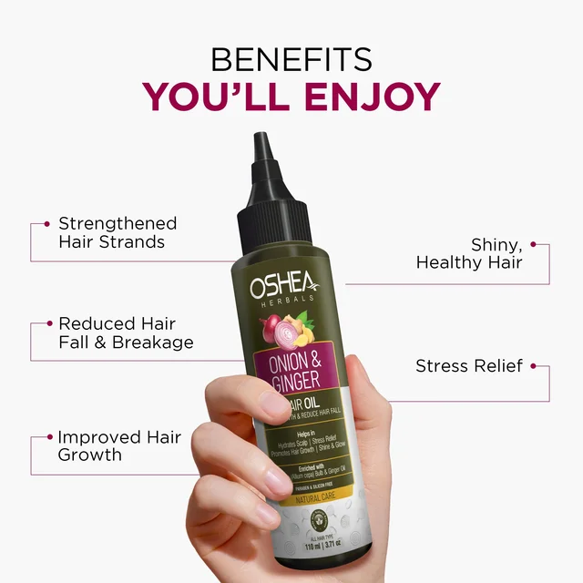 Oshea Herbals Natural Hair Growth Oil 110ml with Onion Bulb & Ginger Extracts| Strengthens Hair, Prevents Hair Fall & Promotes Growth for Healthy, Lustrous Scalp