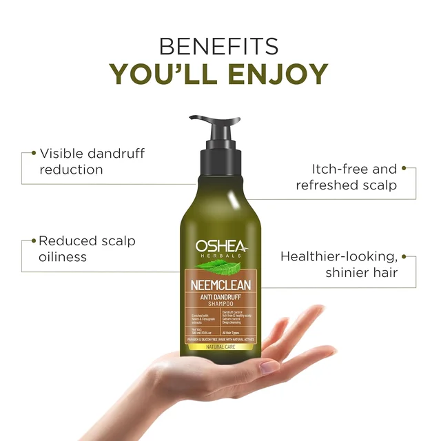 Oshea Herbals Neemclean Anti Dandruff Shampoo 300ml | With Neem & Fenugreek | Controls Dandruff, Relieves Itchy Scalp | Paraben & Silicon Free, For Men & Women
