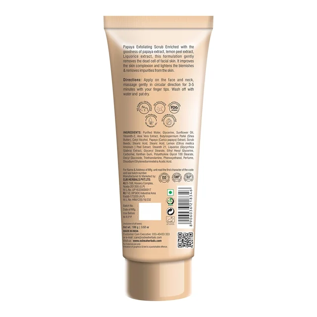 Oshea Herbals Papayaclean Anti Blemish Face Scrub 100g | De-pigmentation | Lighten Blemish | Deep Exfoliates | Remove impurities