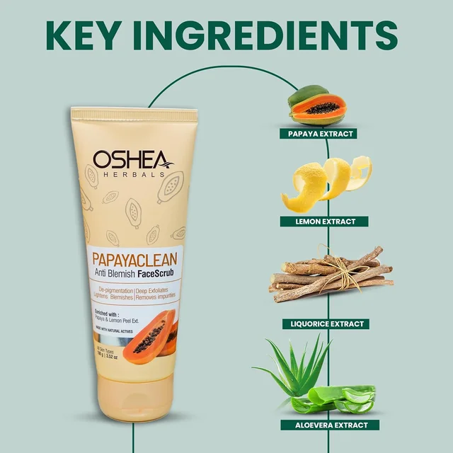 Oshea Herbals Papayaclean Anti Blemish Face Scrub 100g | De-pigmentation | Lighten Blemish | Deep Exfoliates | Remove impurities