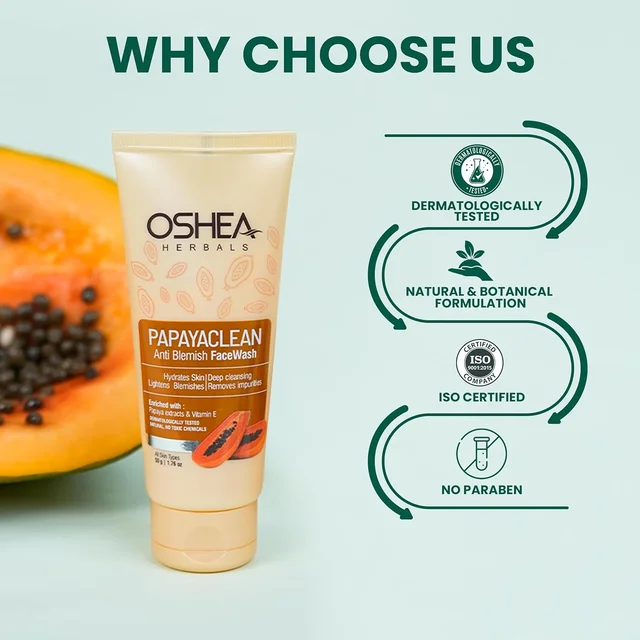 Oshea Herbals Papayaclean Anti Blemishes Face Wash 100gm | Enriched with Papaya & Vitamin E | Removes dark spost, Reduces Blemishes & Pigmentation For All Skin Types