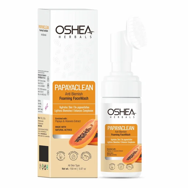 Oshea Herbals Papayaclean Anti Blemishes Foaming Face Wash 150gm | Enriched with Papaya Extract & Vitamin E | Lightens Blemishes & Hydrates Skin | Enhances Complexion & Helps in De-pigmentation