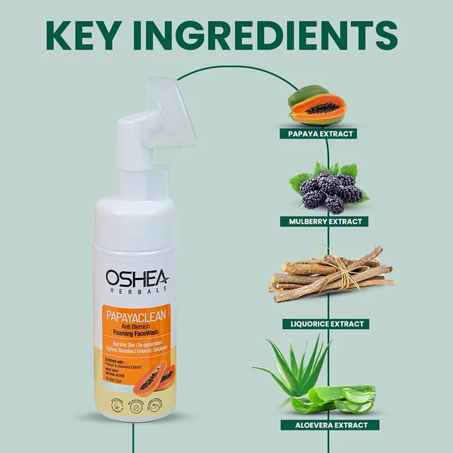 Oshea Herbals Papayaclean Anti Blemishes Foaming Face Wash 150gm | Enriched with Papaya Extract & Vitamin E | Lightens Blemishes & Hydrates Skin | Enhances Complexion & Helps in De-pigmentation
