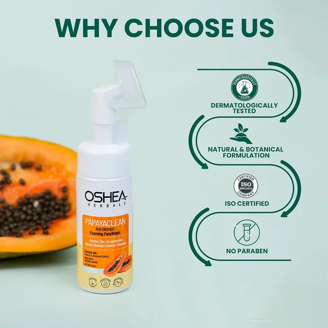 Oshea Herbals Papayaclean Anti Blemishes Foaming Face Wash 150gm | Enriched with Papaya Extract & Vitamin E | Lightens Blemishes & Hydrates Skin | Enhances Complexion & Helps in De-pigmentation