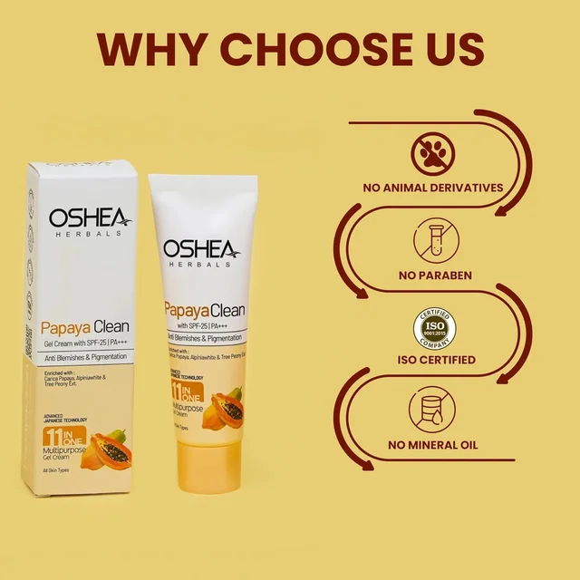 Oshea Herbals Papayaclean Multipurpose Gel Cream 18gm | Enriched with Papaya Extract & Vitamin E | Anti Blemishes & Pigmentation |Reduce Acen & Primple | Reduce Taining & Dark Spots
