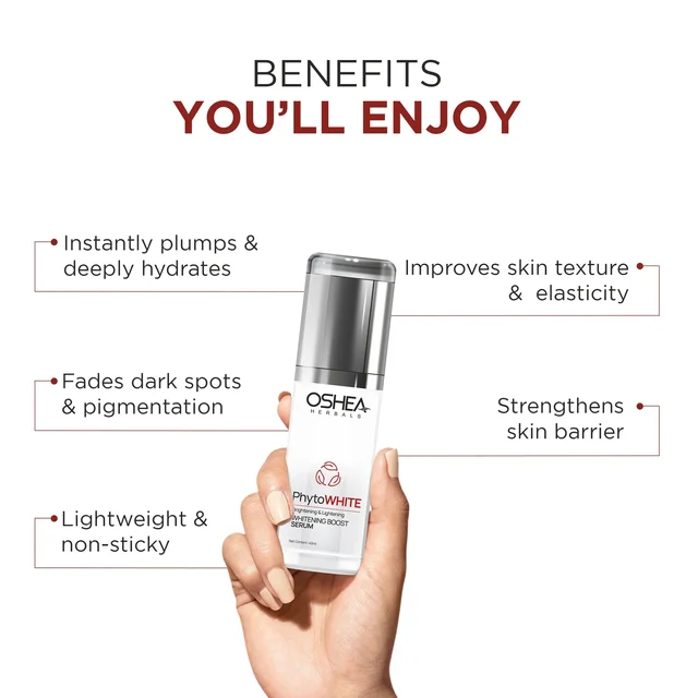 Oshea Herbals PhytoWHITE Brightening & Lightening Serum 40ml| Whitening Boost FormulaFades Dark Spots | Evens Skin Tone | Radiant Glow | Lightweight | Herbal Skin Brightener