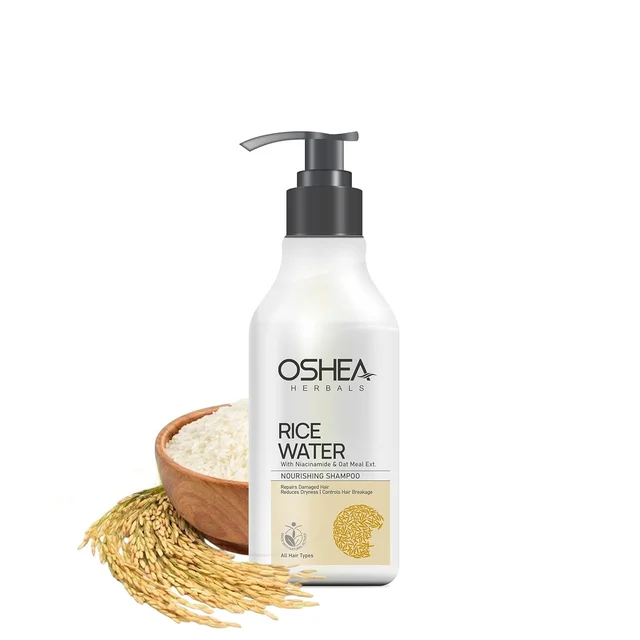 Oshea Herbals Rice Water Nourishing Shampoo 300 ml Enriched with Niacinamide, Oatmeal & Rice Water for Stronger, Smoother Hair | Deep Hydration & Repair| Controls Hair Breakage