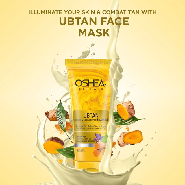 Oshea Herbals Ubtan Glowing & Tan Removing Face Mask 100g, with Turmeric Extract & Herbal Formula | Removes Tan, Repairs Sun Damage, Brightens & Revives Dull Skin