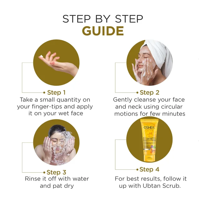 Oshea Herbals Ubtan Glowing & Tan Removing Face Wash 100g with Turmeric Extract & Herbal Formula | Deep Cleansing, Repairs Sun Damage, Exfoliates & Brightens Skin
