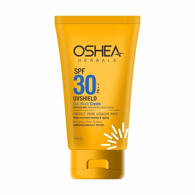 Oshea Herbals UVShield Sun Block Cream SPF 30, 60g | Broad-Spectrum UVA & UVB Protection | Non-Greasy, Water-Resistant Formula | Hydrating & Tan Prevention