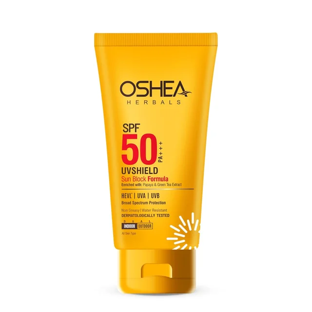 Oshea Herbals UVShield Sun Block Formula SPF 50, 120gm with PA+++ | Broad-Spectrum UVA & UVB Protection | Lightweight & Water-Resistant | Matte Finish & Non-Greasy Formula