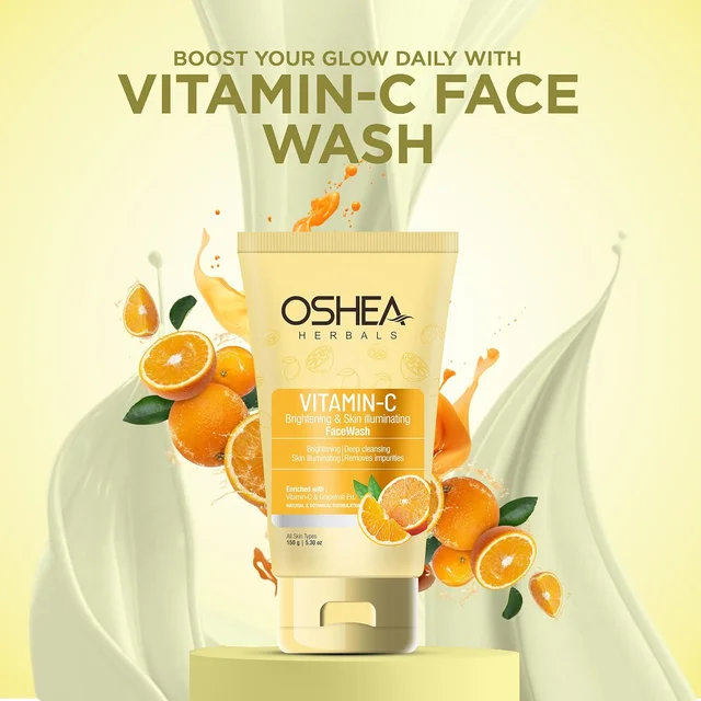 Oshea Herbals Vitamin C Brightening Facewash for Men & Women 150g | Deep Cleansing for Radiant Glow | Reduces Dark Spots & Blemishes | Enriched with Grapefruit Extracts