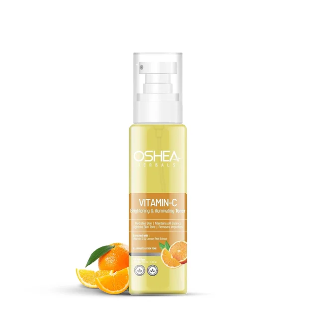 Oshea Herbals Vitamin C Brightening & Hydrating Skin Toner 120ml for All Skin Types | Purifies, Refreshes & Balances pH | Enriched with Lemon Peel Extract & Vitamin C for Radiant Skin