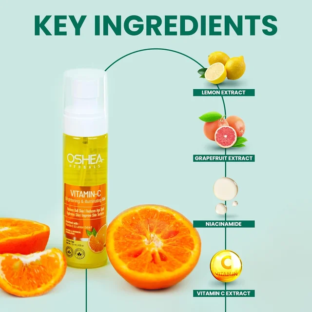 Oshea Herbals Vitamin C Brightening & Hydrating Skin Toner 120ml for All Skin Types | Purifies, Refreshes & Balances pH | Enriched with Lemon Peel Extract & Vitamin C for Radiant Skin