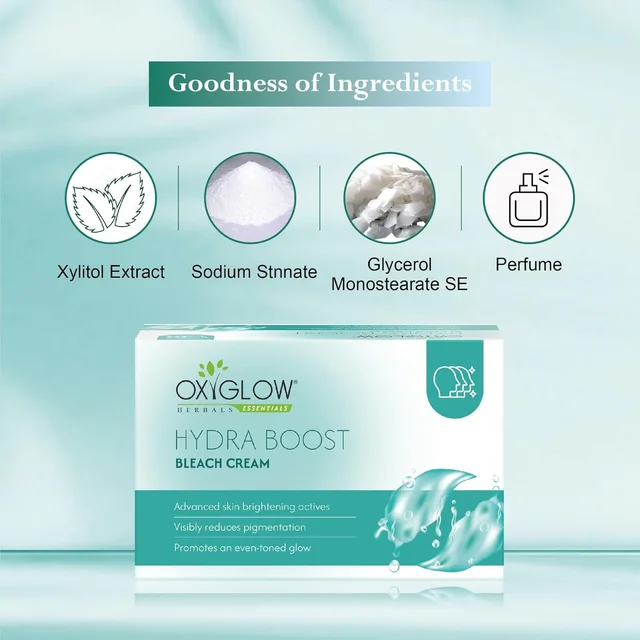 Oxygen Herbals Oxy Glow Herbals Hydra Boost Bleach Cream 50gm | Intense Hydration & Skin Brightening | Gentle Facial Hair Lightening | Smooth Radiant Glow | Salon Style Bleach at Home