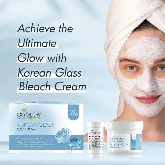 Oxygen Herbals Oxy Glow Oxygen Herbals Korean Glass Bleach Cream 50gm | Instant Skin Brightening & Facial Hair Lightening | Glass Skin Glow | Smooth Radiant Complexion | Salon Like Results at Home