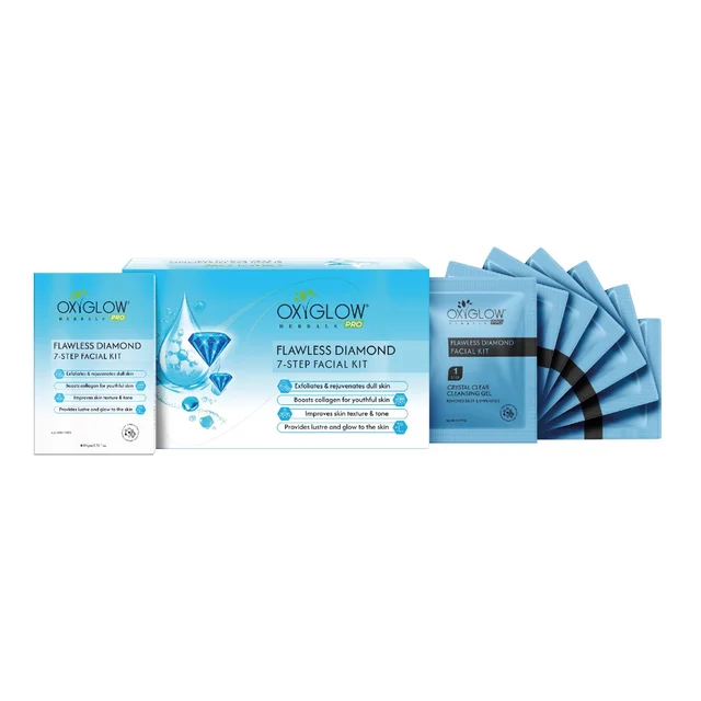 OxyGlow Herbals Pro Facial Kit 81g | Flawless Diamond 7 Step Facial Kit with Power Mask, Brightening & Glow Treatment | Suitable for All Skin Types