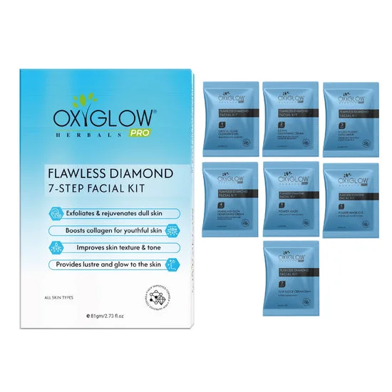 OxyGlow Herbals Pro Facial Kit 81g | Flawless Diamond 7 Step Facial Kit with Power Mask, Brightening & Glow Treatment | Suitable for All Skin Types