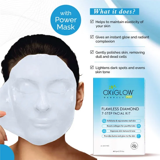 OxyGlow Herbals Pro Facial Kit 81g | Flawless Diamond 7 Step Facial Kit with Power Mask, Brightening & Glow Treatment | Suitable for All Skin Types