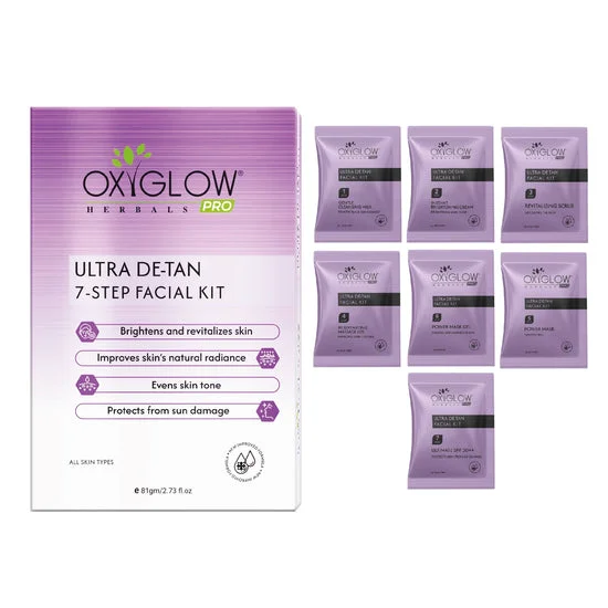 OxyGlow Herbals Pro Facial Kit 81g | Ultra De-Tan 7 Step Facial Kit with Power Mask, Brightening & Glow Treatment | Suitable for All Skin Types