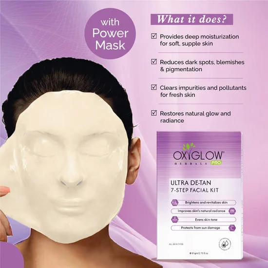 OxyGlow Herbals Pro Facial Kit 81g | Ultra De-Tan 7 Step Facial Kit with Power Mask, Brightening & Glow Treatment | Suitable for All Skin Types