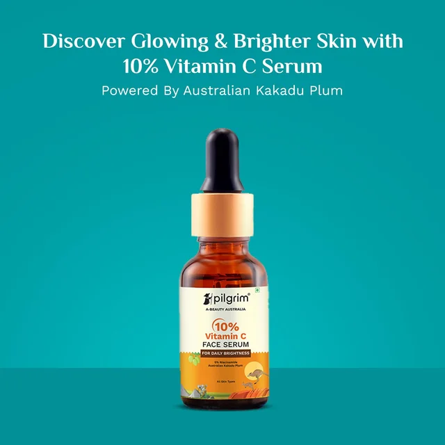 Pilgrim 10% Vitamin C Face Serum - 30ml | With 5% Niacinamide & Kakadu Plum | For Daily Brightness | Reduces Dark Spots & Evens Skin Tone | Glowing & Bright Skin | Fragrance Free | Fine Line Reduction | For All Skin Types