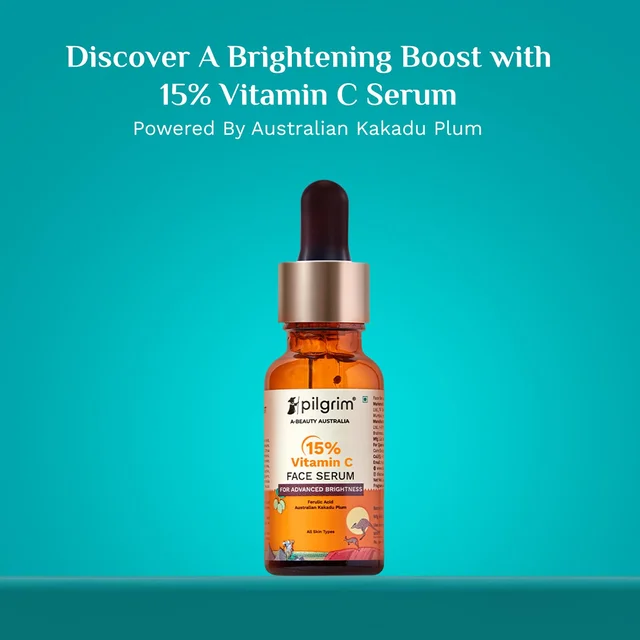 Pilgrim 15% Vitamin C Face Serum - 20ml | With Ferulic Acid & Kakadu Plum | For Advanced Brightness | Reduces Dark Spots & Evens Skin Tone | Glowing & Bright Skin | Fragrance Free | For All Skin Types