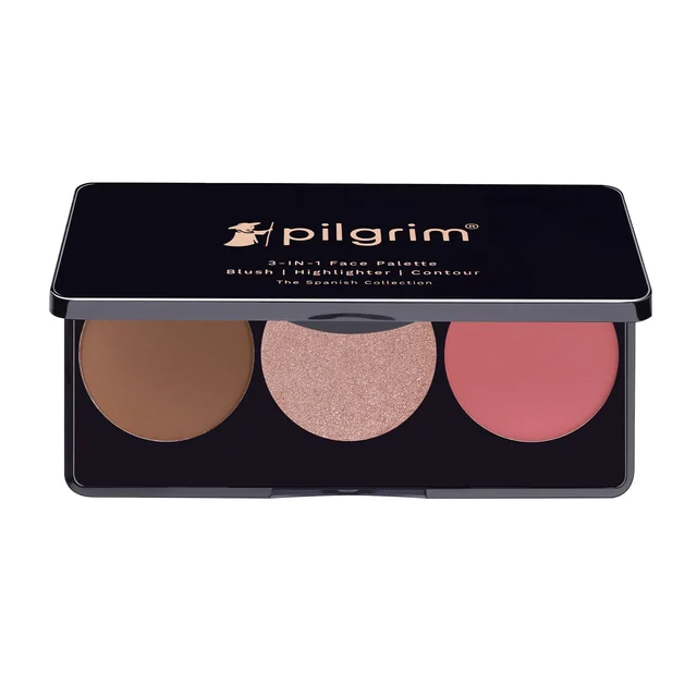Pilgrim 3-in-1 Face Palette 12g Bold Charme - 03| Blush, Highlighter & Contour Makeup Kit | Highly Pigmented, Long-Lasting | Perfect for All Skin Tones |