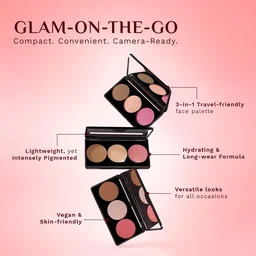 Pilgrim 3-in-1 Face Palette 12g Bold Charme - 03| Blush, Highlighter & Contour Makeup Kit | Highly Pigmented, Long-Lasting | Perfect for All Skin Tones |