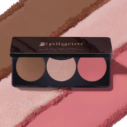 Pilgrim 3-in-1 Face Palette 12g Bold Charme - 03| Blush, Highlighter & Contour Makeup Kit | Highly Pigmented, Long-Lasting | Perfect for All Skin Tones |