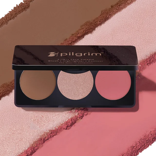 Pilgrim 3-in-1 Face Palette 12g Bold Charme - 03| Blush, Highlighter & Contour Makeup Kit | Highly Pigmented, Long-Lasting | Perfect for All Skin Tones |