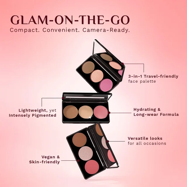 Pilgrim 3-in-1 Face Palette 12g Soft Elegence - 01| Blush, Highlighter & Contour Makeup Kit | Highly Pigmented, Long-Lasting | Perfect for All Skin Tones |