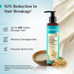 Pilgrim Advanced Damage Repair Shampoo 200ml with Korean Rice Water & Collagen for Unisex use | 17 Amino Acids, Wheat Protein & 5 Ceramides | Paraben-Free Formula for Dry, Damaged Hair