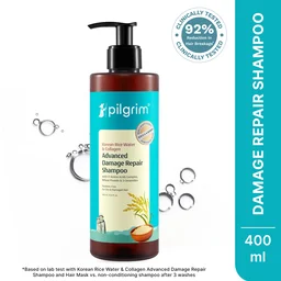Pilgrim Advanced Damage Repair Shampoo 400ml with Korean Rice Water & Collagen for Unisex use | 17 Amino Acids, Wheat Protein & 5 Ceramides | Paraben-Free Formula for Dry, Damaged Hair