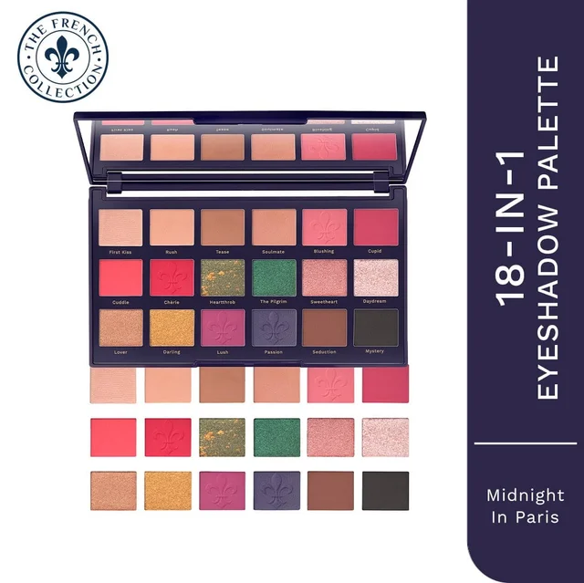 Pilgrim Eyeshadow Palette Midnight in Paris | 18-in-1 Ultra Glam Eye Shades | High Pigmented Multi Texture Palette | Smooth Blend, Long Lasting & Easy to Layer Eye Makeup