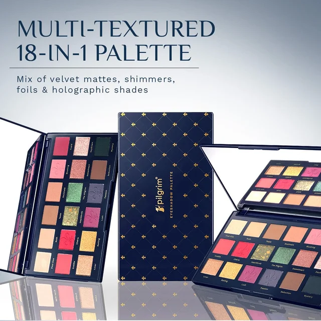 Pilgrim Eyeshadow Palette Midnight in Paris | 18-in-1 Ultra Glam Eye Shades | High Pigmented Multi Texture Palette | Smooth Blend, Long Lasting & Easy to Layer Eye Makeup